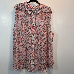 Liz Claiborne Woman 3X Sleeveless Button Down Blouse Multi Color Mosaic Print